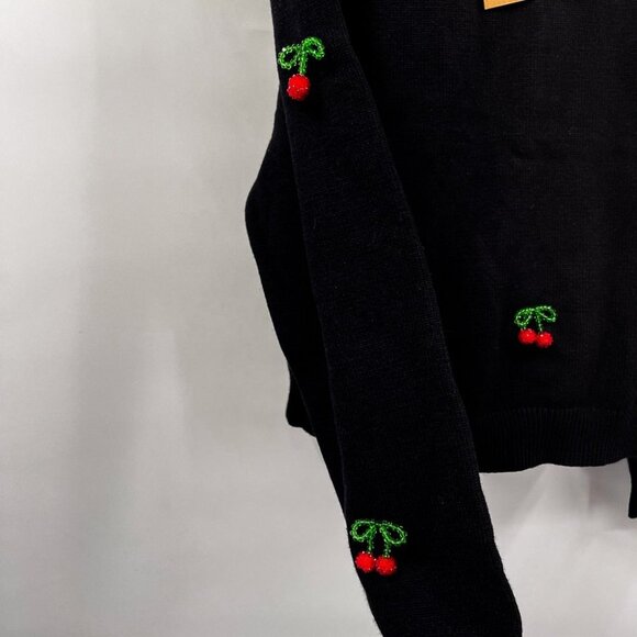 Teddy Fresh Cherry on Top Beaded Cardigan Sweater Top Black Red 3X Cherries - Picture 11 of 13